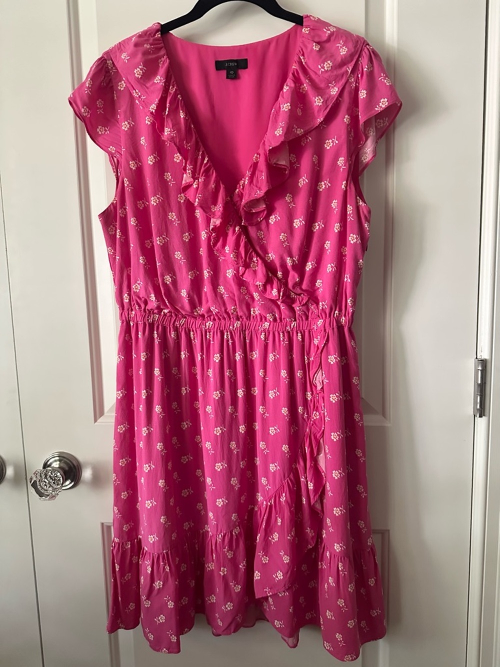 J.Crew Pink Floral Ruffle Wrap Dress Size 10 Fit & Flare Mini Summer